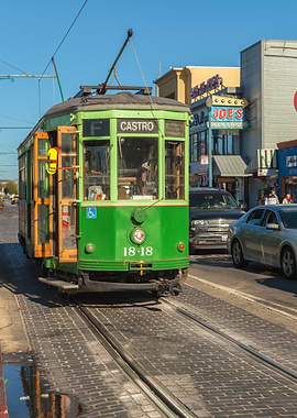Green San Francisco Streetcar in Urban Setting