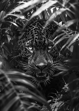 Jaguar in Jungle Black and White