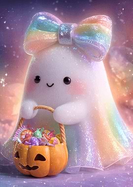 Cute Halloween Ghost with Candy Basket