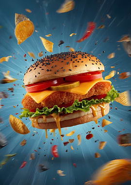 Exploding Burger with Chips and Condiments