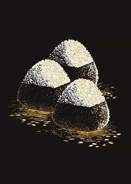 Onigiri Illustration on Black Background
