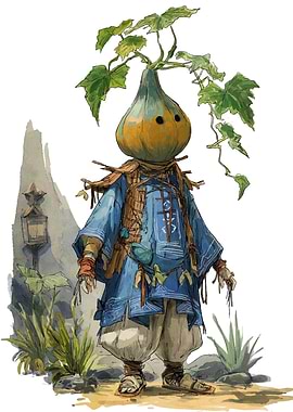 Vegetable-headed Character in Blue Outfit