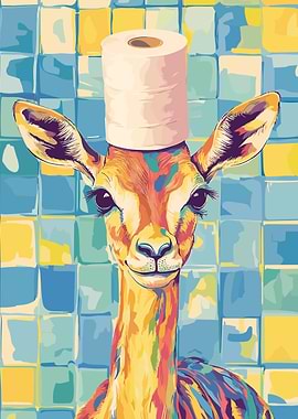 Giraffe with Toilet Paper Hat