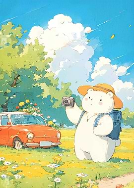 Bear Taking Photo Car