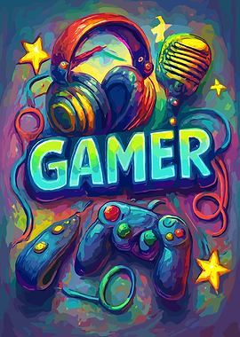 Colorful Gamer Art with Gaming Gear