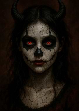 Creepy Devil Clown Portrait with Red Eyes