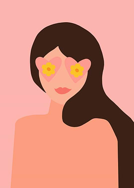 Woman with Heart-Shaped Flower Eyes