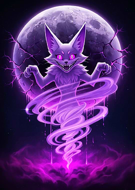 Creepy Purple Cat Spirit Moon
