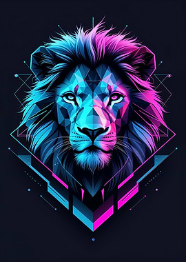 Geometric Lion Head with Neon Colors
