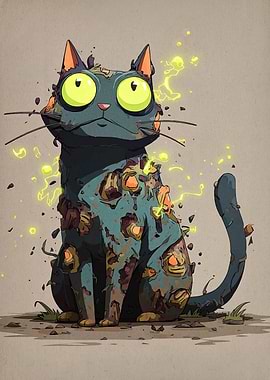Cartoon Zombie Cat with Glowing Eyes