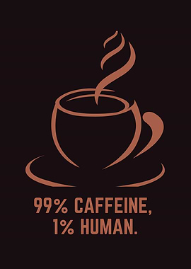 Coffee Addict Humor Print - 99% Caffeine 1% Human Metal Wall Art