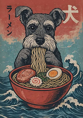 Schnauzer Eating Ramen