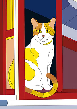 Stylized Cat in Window