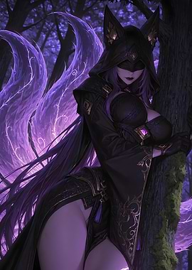 Mysterious Fox Girl in Dark Forest