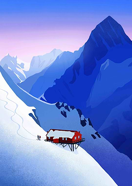 Mountain Hut in Snowy Landscape