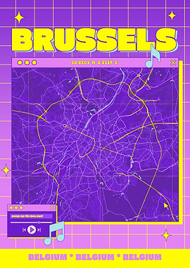Brussels Map Retro Music Poster