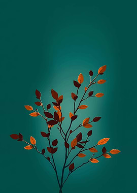Autumn Leaves on Teal Background