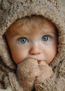 Baby in Hooded Sweater with Sand