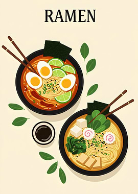 Two Bowls of Ramen Illustration