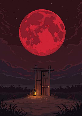 Pixel Art Blood Moon and Door