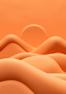 Orange Abstract Landscape with Sun