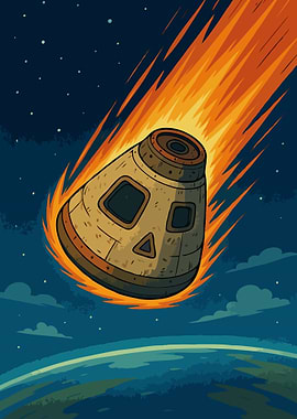 Cartoon Space Capsule Re-entry Illustration