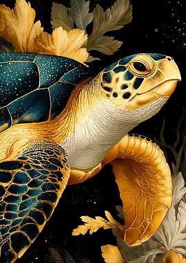 Golden Turtle with Floral Accents