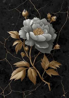 White Floral on Black Marble