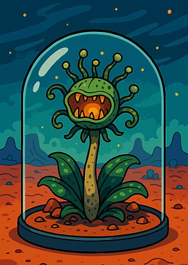 Cartoon Alien Plant in Terrarium