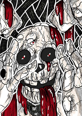 Freddy Creepy Skull with Blood Digital Art
