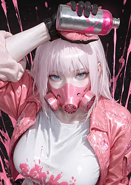 Pink Haired Girl with Gas Mask