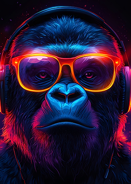 Cool Gorilla with Headphones and Glasses