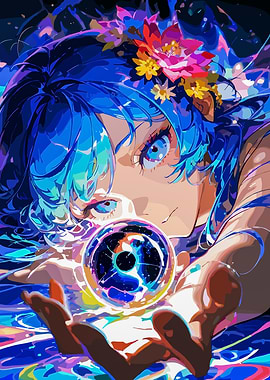 Anime cute Girl with Magic Orb