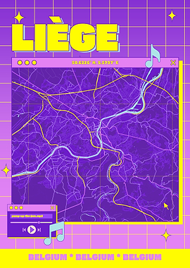 Liège Map Art with Retro Aesthetic