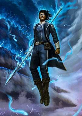 Fantasy Mage with Spear and Lightning Stormlight