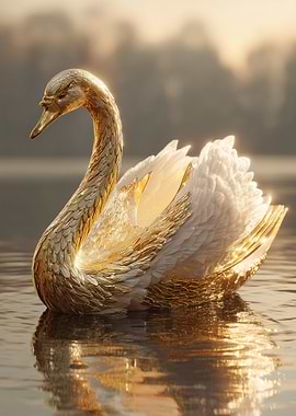 Golden Swan on Water