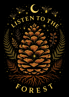 Pinecone Forest Art - Mystical Nature Print