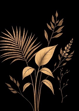 Golden Foliage on Black Background