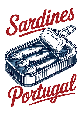 Sardines Portugal Vintage Style Illustration