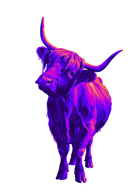 Highland Cow in Purple and Orange