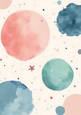 Abstract Watercolor Circles and Dots