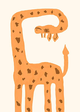 Cartoon Giraffe with Curled Neck