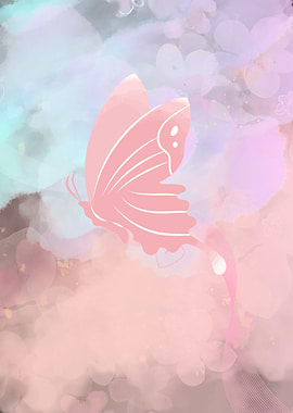 Pink Butterfly on Pastel Background