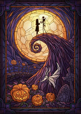 Nightmare Before Christmas Romantic Stained Glass