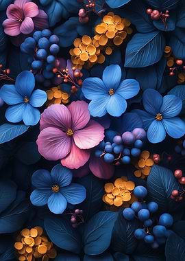 Floral Arrangement with Blue and Pink Flowers