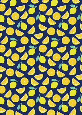 Lemon Pattern on Dark Blue Background