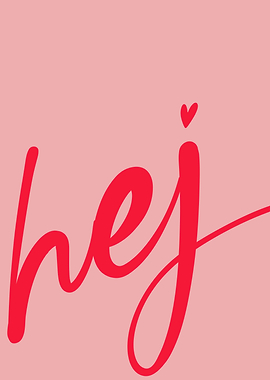 Hej Red Script on Pink Background