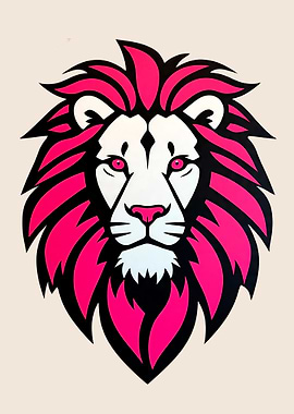 Pink Lion Head Graphic Illustration