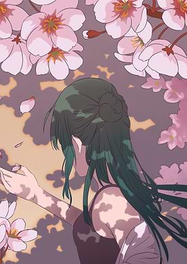 anime girl with cherry blossoms