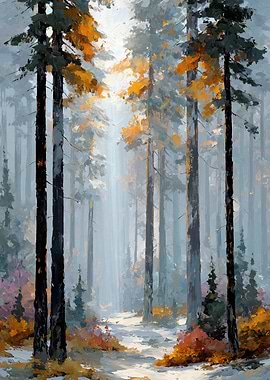 Golden Pines in Winter